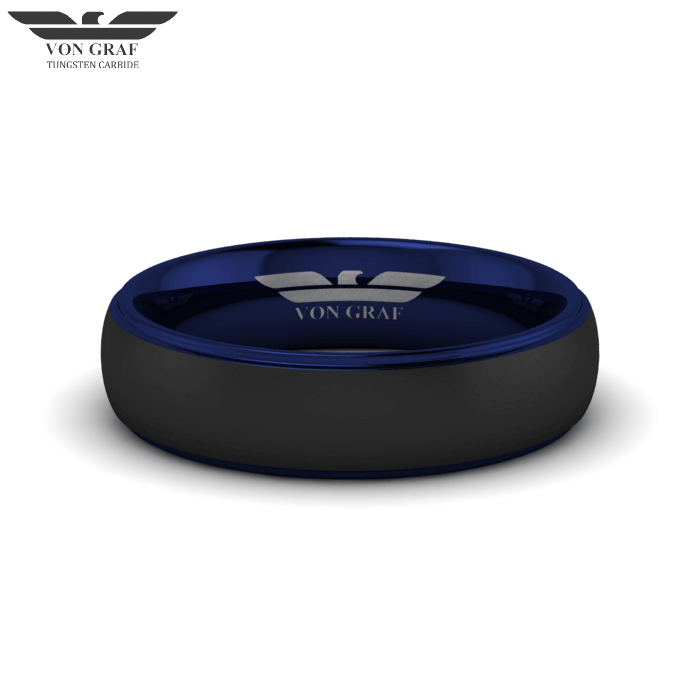 Sapphire & Jet PVD Tungsten Carbide Luxury Fit Ring 6mm