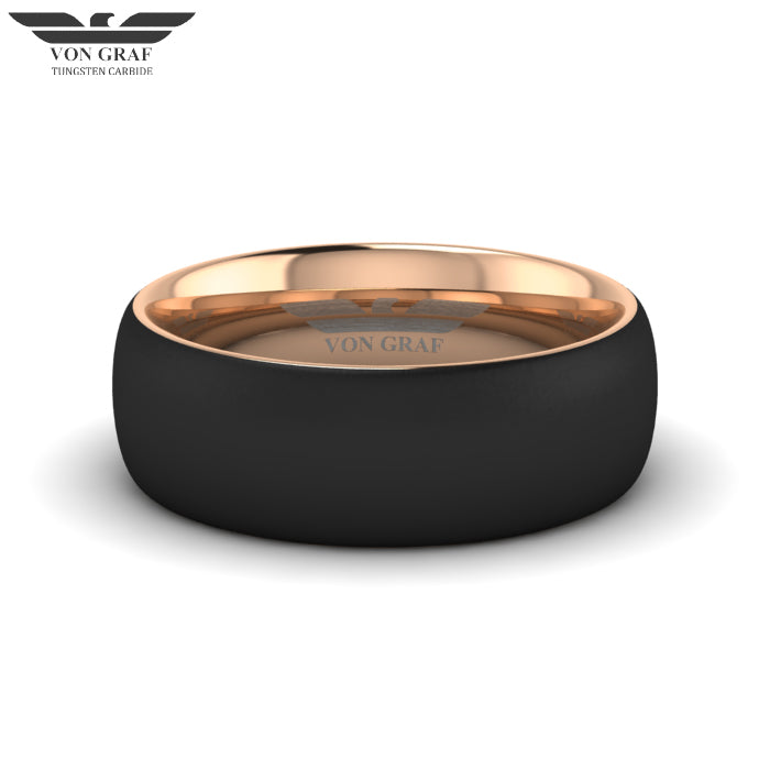 Rose Gold & Jet PVD Tungsten Carbide Ring 8mm