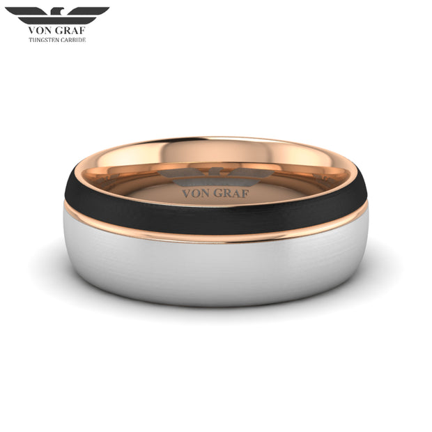 Rose Gold & Jet PVD Tungsten Carbide Ring 8mm