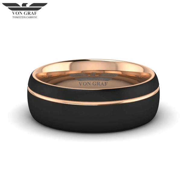 Rose Gold & Jet PVD Tungsten Carbide Luxury Fit Ring 8mm