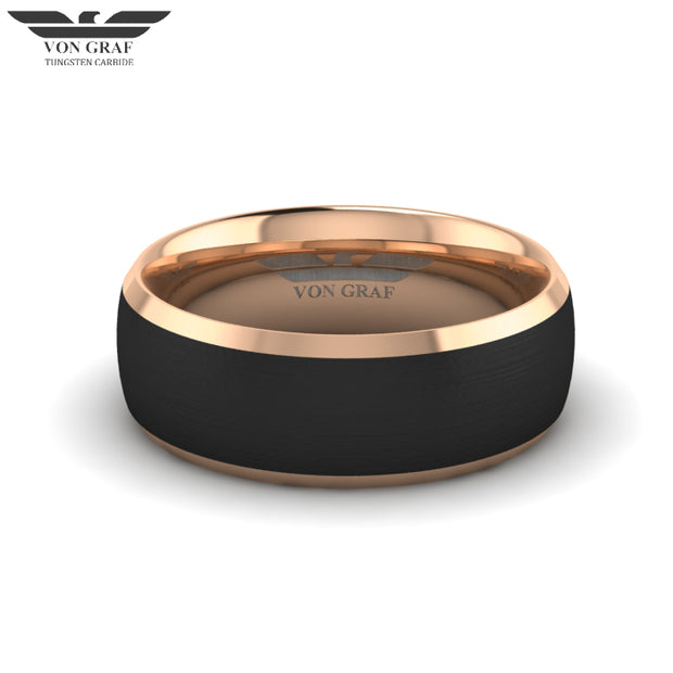 Rose Gold & Jet PVD Tungsten Carbide Ring 8mm