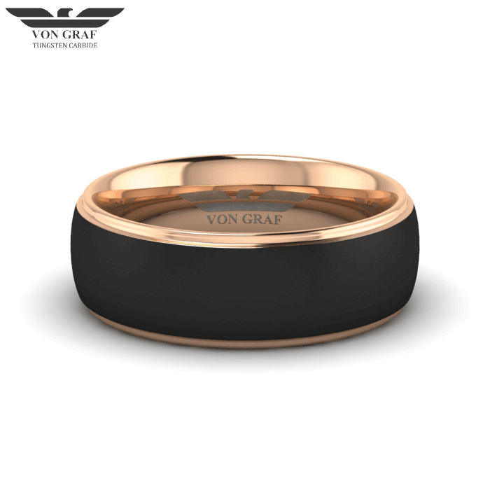 Rose Gold & Jet PVD Tungsten Carbide Ring 8mm
