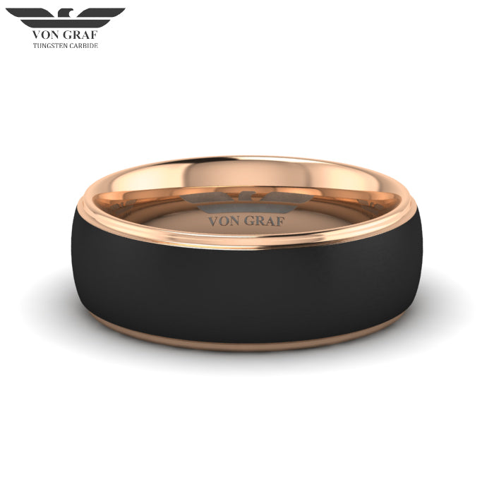 Rose Gold & Jet PVD Tungsten Carbide Ring 8mm