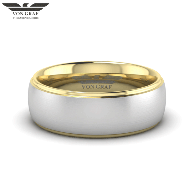 Yellow Gold PVD Tungsten Carbide Luxury Fit Ring 8mm