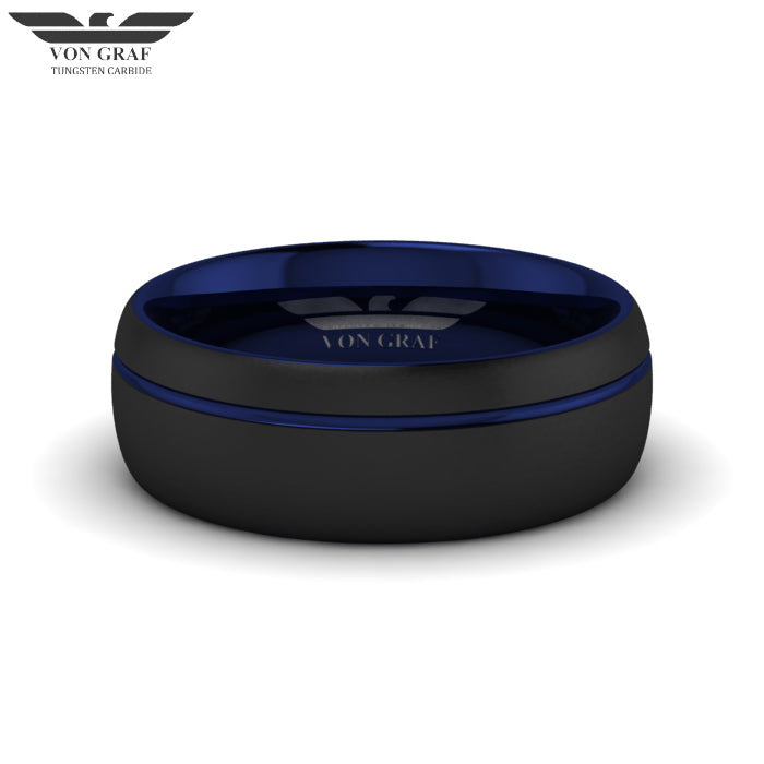 Sapphire & Jet PVD Tungsten Carbide Luxury Fit Ring 8mm