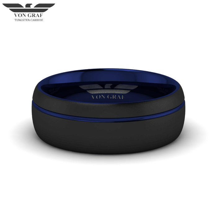 Sapphire & Jet PVD Tungsten Carbide Luxury Fit Ring 8mm