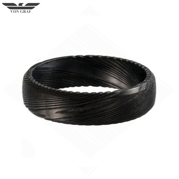 Black Damascus Steel Comfort Fit Ring 6mm