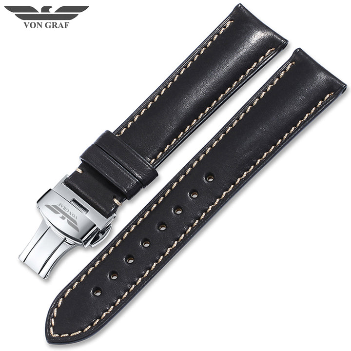Classic Black French Leather Strap