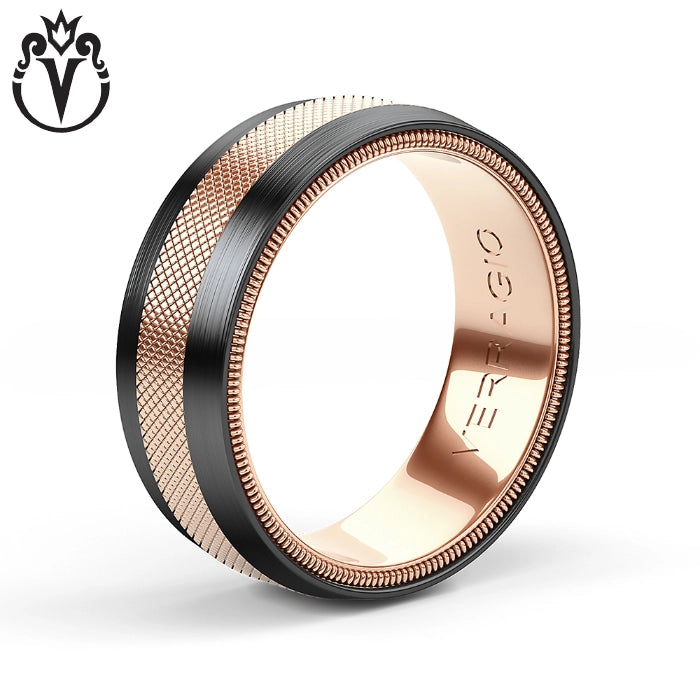 Black Titanium & Gold Clous de Paris Ring 8mm