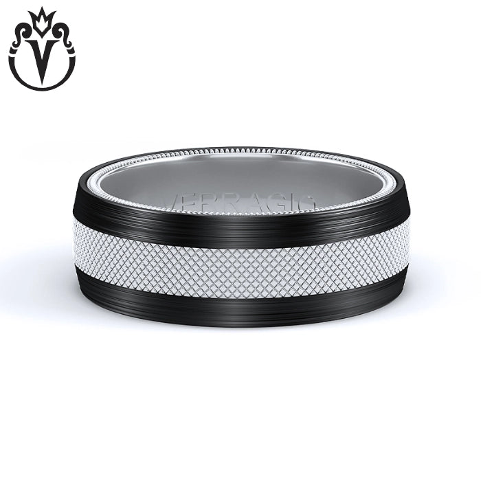 Black Titanium & Gold Clous de Paris Ring 8mm