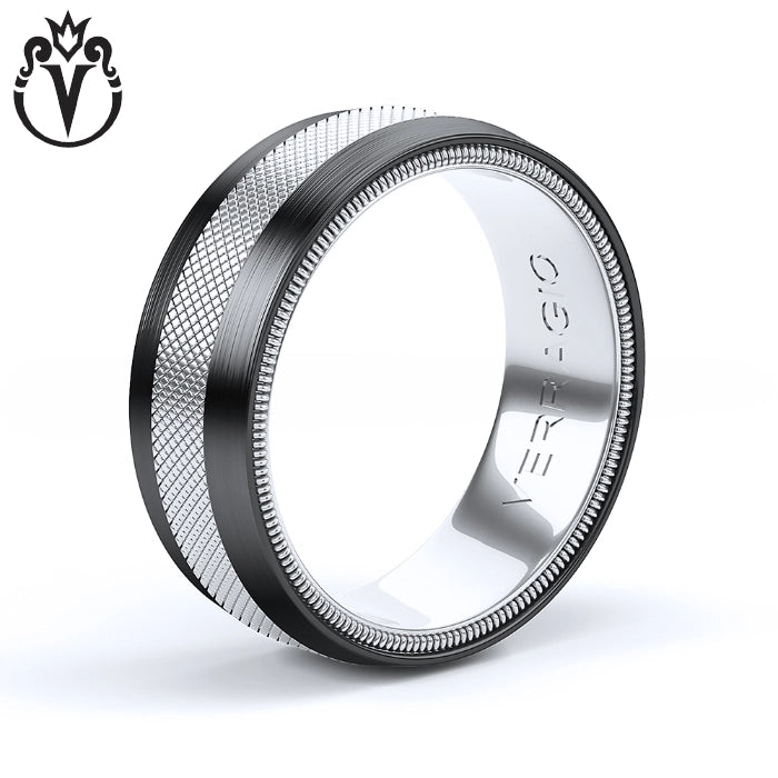 Black Titanium & Gold Clous de Paris Ring 8mm