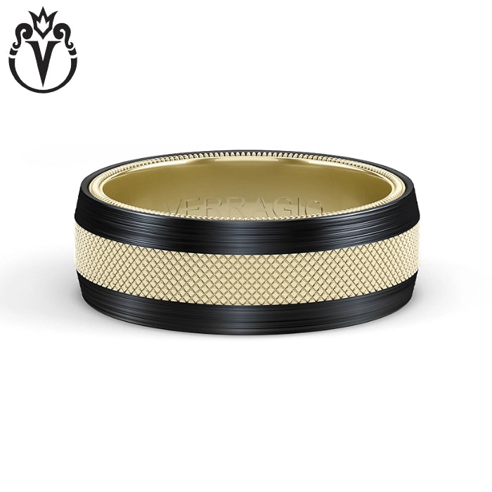 Black Titanium & Gold Clous de Paris Ring 8mm