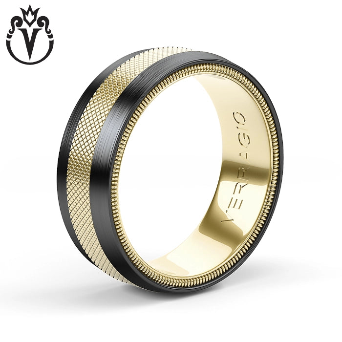 Black Titanium & Gold Clous de Paris Ring 8mm