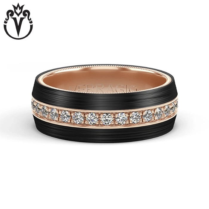 Natural Diamond Eternity Black Titanium & Gold Ring 8mm