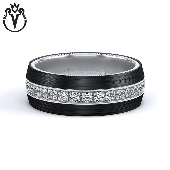 Natural Diamond Eternity Black Titanium & Gold Ring 8mm