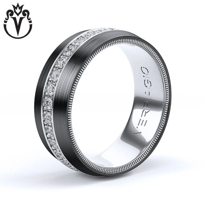 Natural Diamond Eternity Black Titanium & Gold Ring 8mm