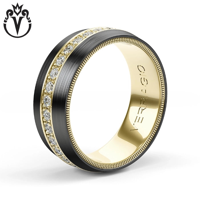 Natural Diamond Eternity Black Titanium & Gold Ring 8mm