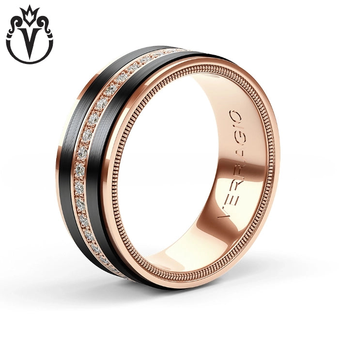 Natural Diamond Eternity Black Titanium & Gold Ring 8mm