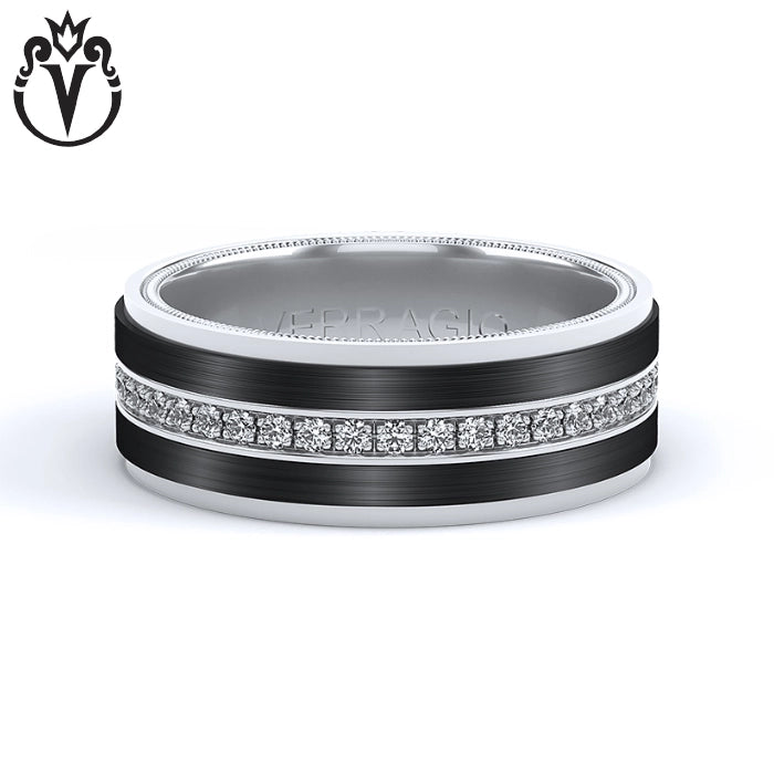 Diamond Eternity Black Titanium Solid Gold Ring 8mm