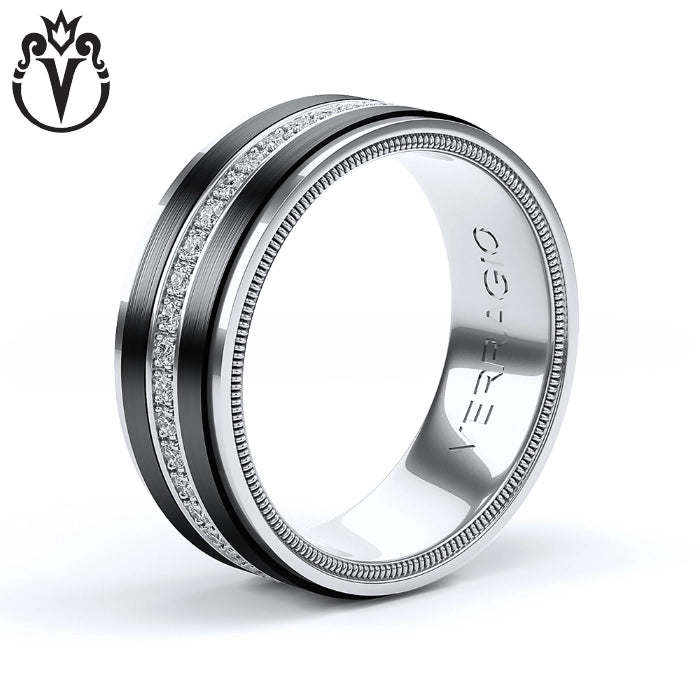 Natural Diamond Eternity Black Titanium & Gold Ring 8mm
